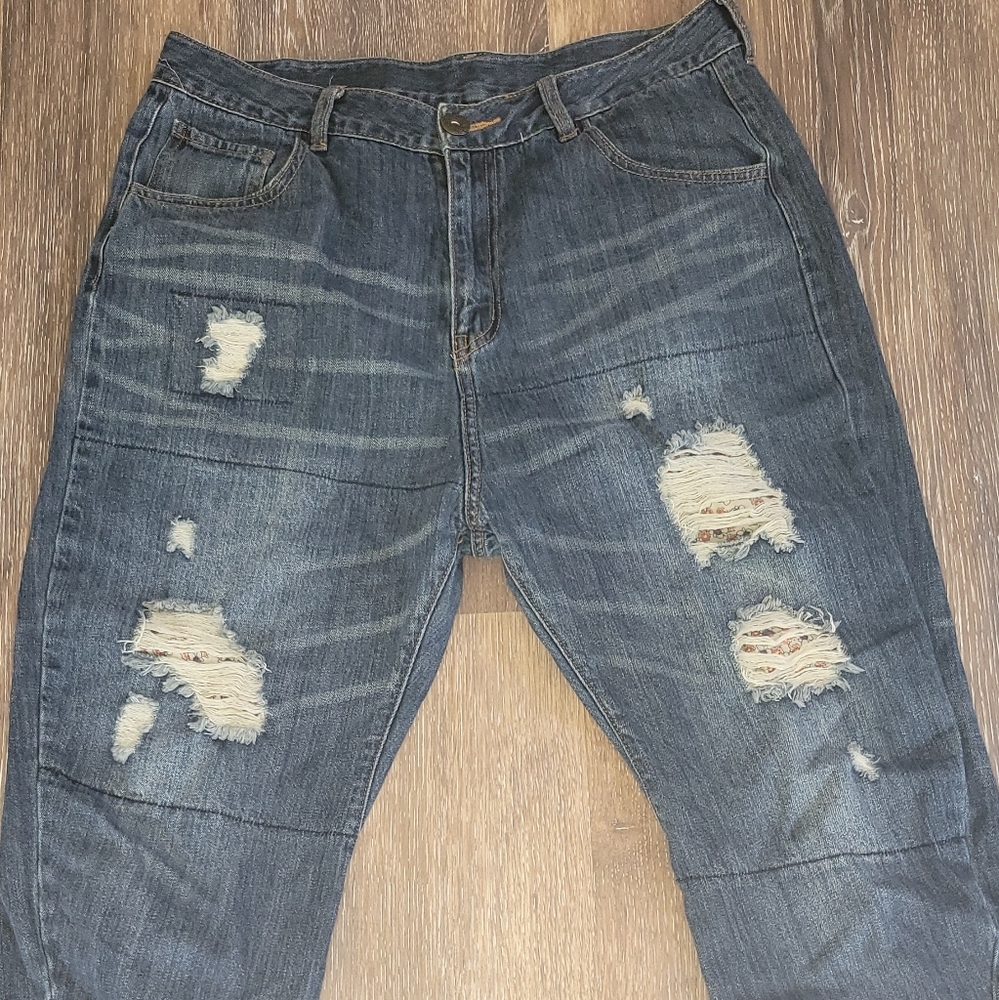 Monthorigin Patchwork Distressed Jeans - image 1